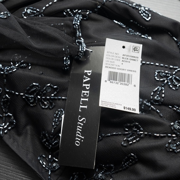 Adrianna Papell - Mesh-Sleeve Beaded Dress - Picture 9 of 13